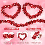 50Ft Valentines Day Garland Valentines Day Decor Red Heart Tinsel Garland Metallic Glitter Hanging Garland Valentines Decorations For Home Mantel Indoor Outdoor Wedding Galentines Party Decor