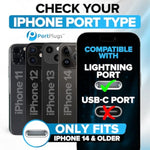 PortPlugs Anti Dust Plugs (10 Pack) - includes Charging Port Cleaning Brush - Flat Design Port Protector Cover - Compatible w/iPhone 14, 13,12,11 & Air Pods - Black
