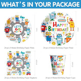 Robot Birthday Party Supplies, Let'S Go Nuts Theme Robot Party Decorations For Birthday Baby Shower, Paper Plate, Cup, Napkin, Swirls, Banner, Tablecloth, Cutlery, Serves 24