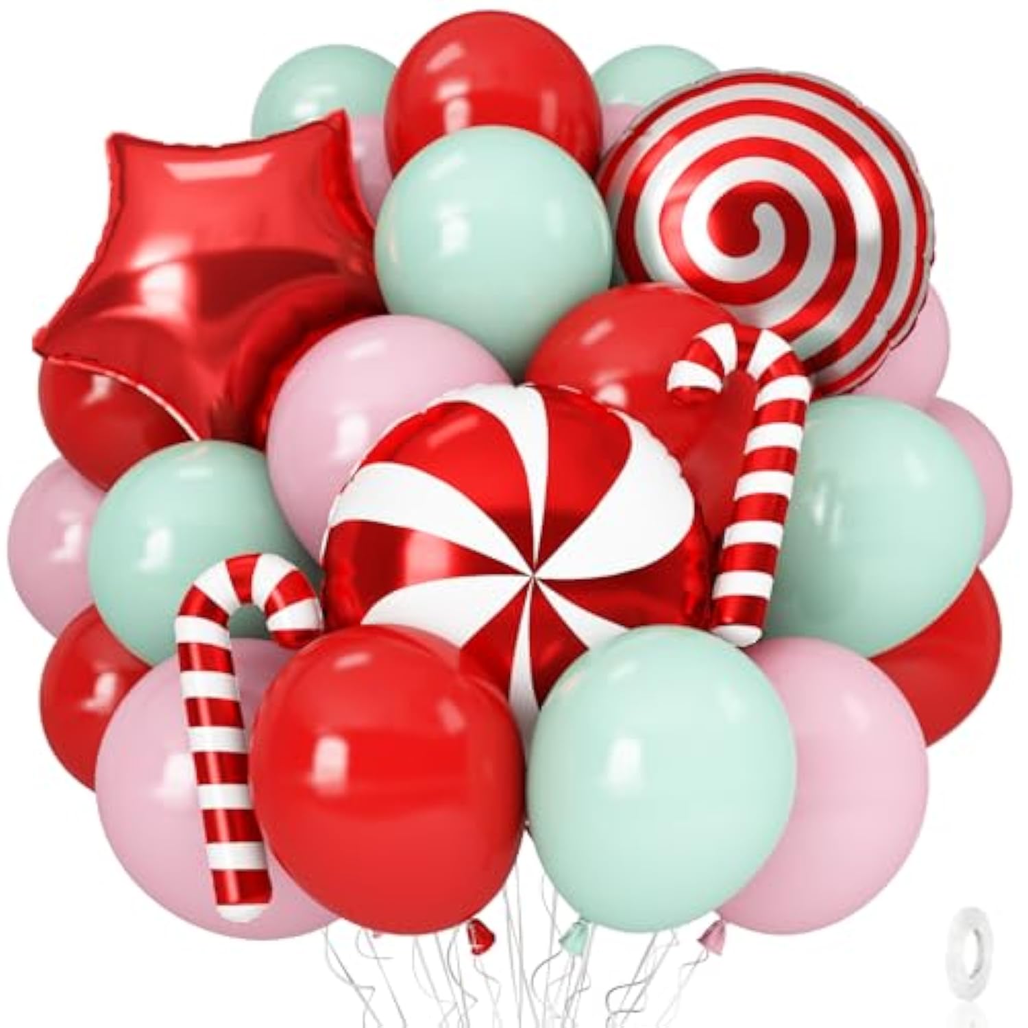 Christmas Balloons Set Pink Green Red Windmill Canes Foil Balloons For Merry Christmas Holiday Woodland Winter New Year Party Decorations