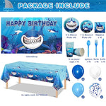 Shark Theme Birthday Party Decorations Shark Party Supplies 165 Pcs With Birthday Plates, Napkins, Cups, Tablecloths, Backdrop, Balloons Tableware Set Boy Under Sea Ocean Party Decor 16 Guest