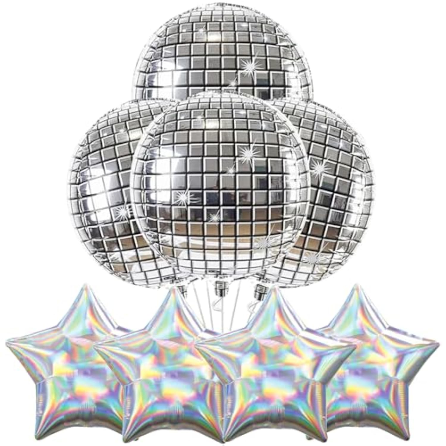 8pc 22in Silver Disco Ball Star Balloons Party Decorations Birthday Wedding