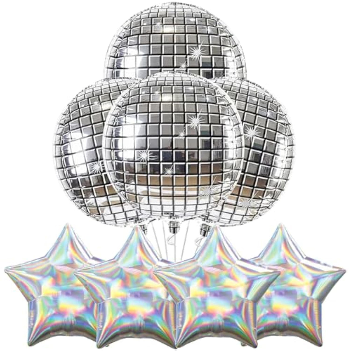 8pc 22in Silver Disco Ball Star Balloons Party Decorations Birthday Wedding