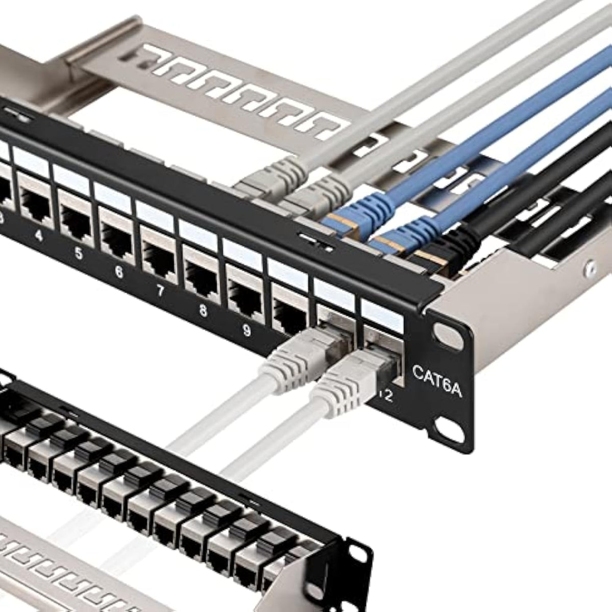 Patch Panel Mini 12 Port Cat6A With Inline Keystone 10G Support, Coupler Patch