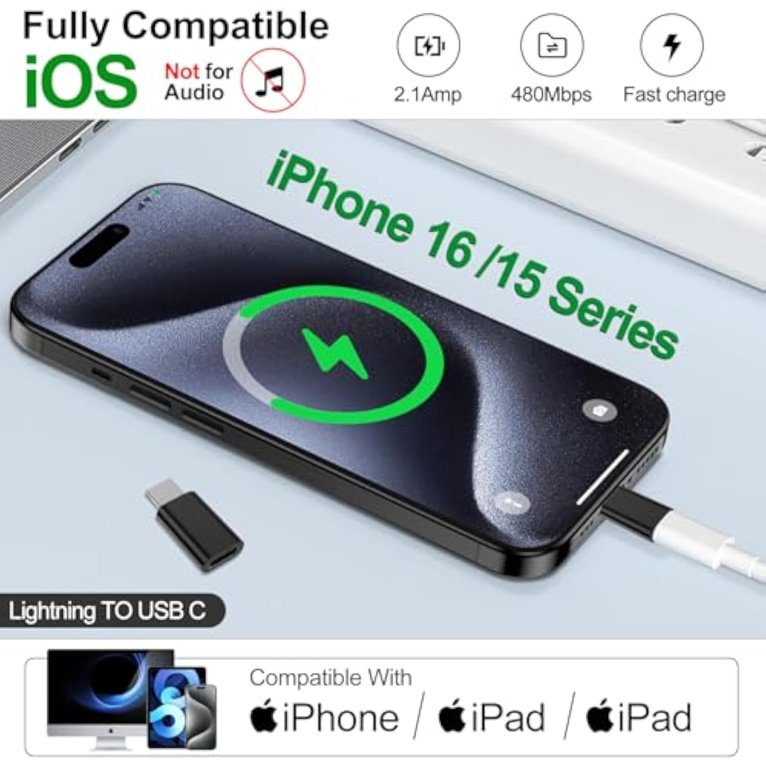 Lightning To Usb C Adapter For Iphone 16/15 Pro Max/Pro,Samsung S24,Nintendo Switch,Support Charging,Not For Audio,Type C Charger Connector,For Iphone 16/15 Charger
