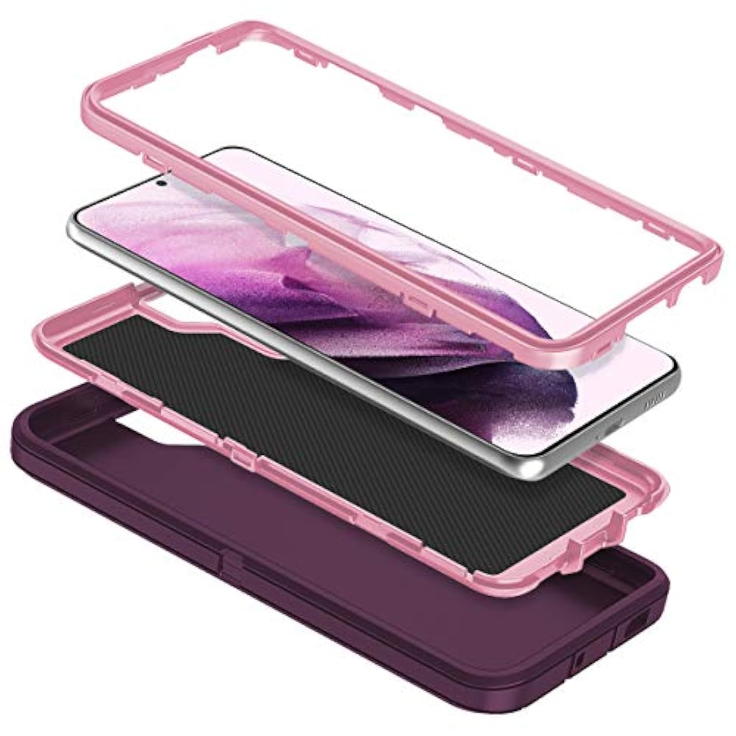 For Galaxy S21 5G Case Shockproof Dust/Drop Proof 3-Layer Full Body Protection [Without Screen Protector] Rugged Heavy Duty Cover Case For Samsung Galaxy S21 5G 6.2 2021, Purple/Pink