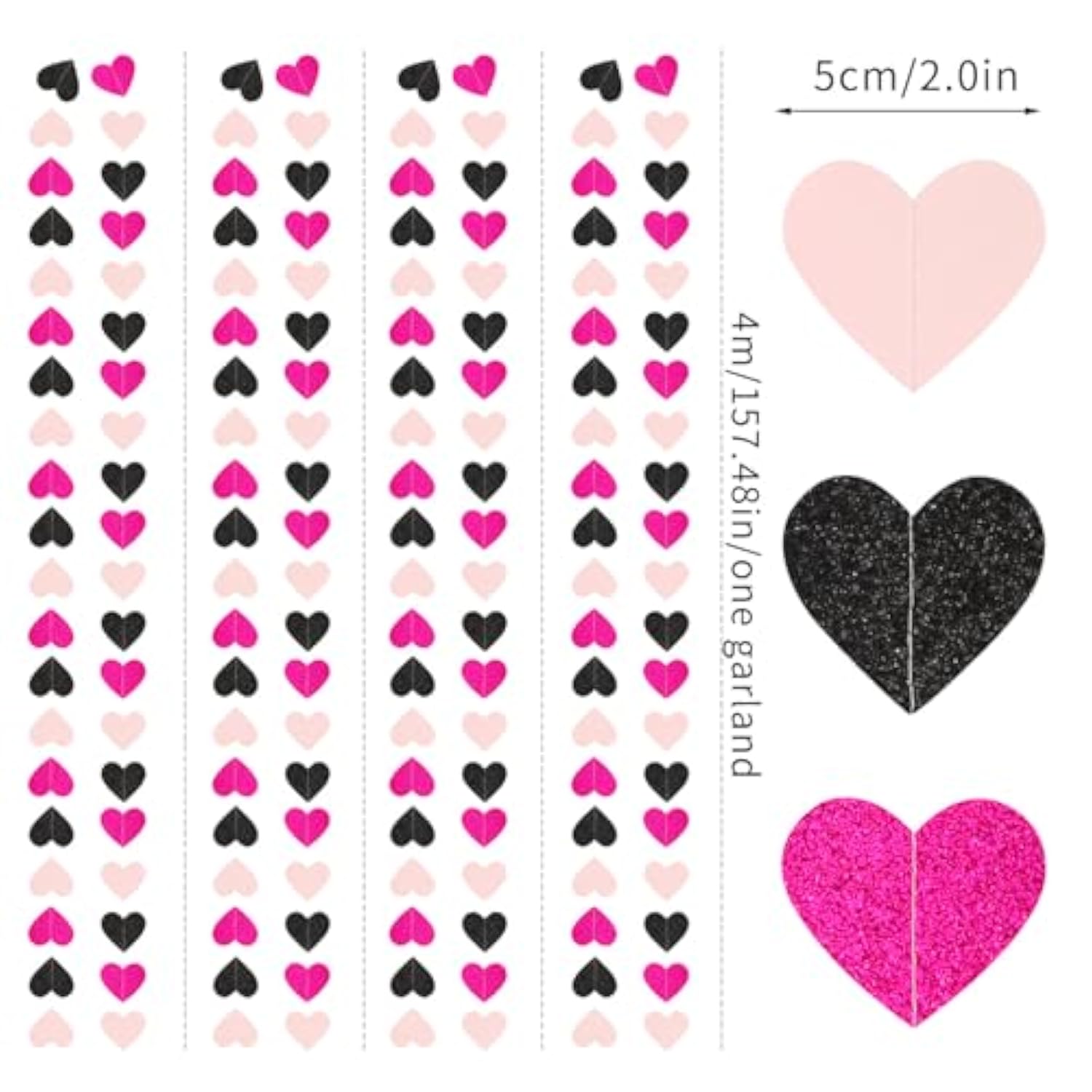 62Ft Hot Pink & Black Heart Streamers Birthday/Wedding Hanging Garland Banner