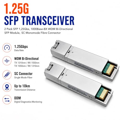 1-Piar 1.25G Sfp Module Single Mode With The Fiber Optic Port Sc/Upc Singlemode, Ddm 10Km, Compatible With Cisco Et Open Switch