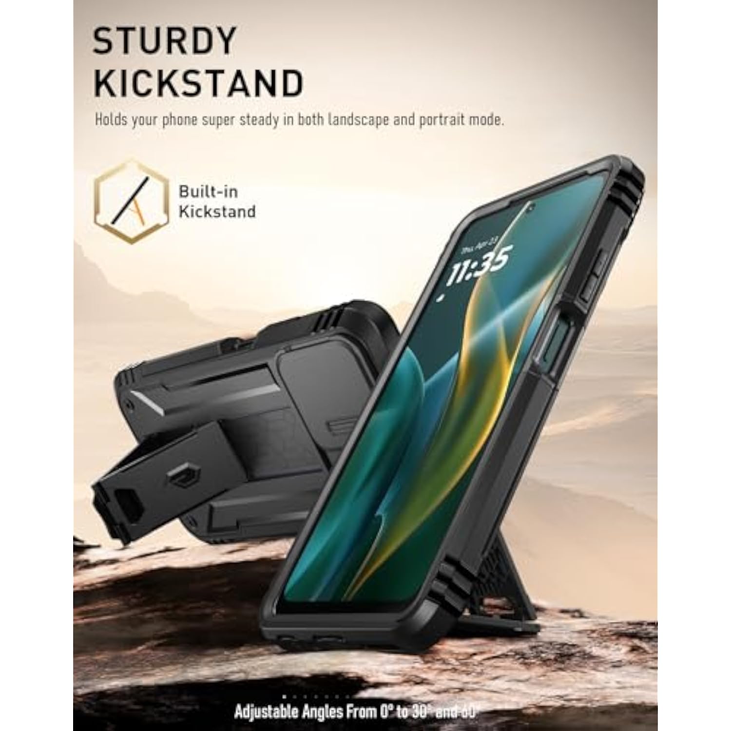 Motorola Moto G 5G 2025 Rugged Case with Kickstand and Screen Protector, Black