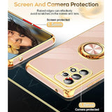 For Samsung A52 Phone Case: With Tempered Glass Screen Protector [2 Pack] 360° Rotatable Ring Holder Magnetic Kickstand, Plating Rose Gold Edge For Galaxy A52 5G Phone Case, Pink