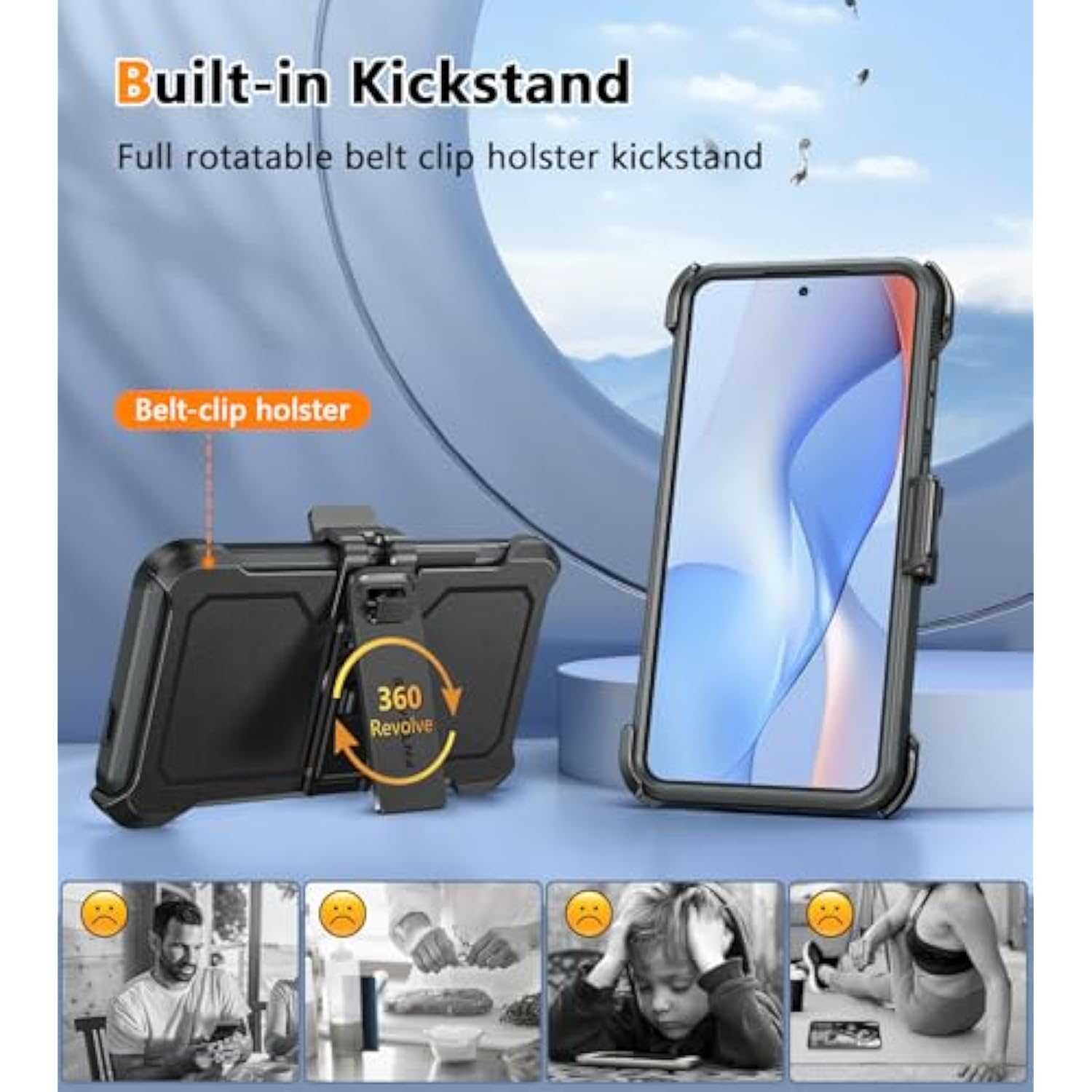 For Samsung Galaxy S24-Fe Case: Dual Layer Military Grade Drop Protection Cell Phone Cover With Belt-Clip Holster | Shockproof Rugged Durable Heavy Duty Protective Bumper Tough (Black)