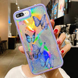 Girly Case For Iphone Se 2022/3Rd Case Iphone Se 2020/2Nd Iphone 7 Iphone 8 Case Cute Iridescent Butterfly Design Laser Bling Glitter Girls Women Soft Tpu Bumper Drop Protection Cover, Purple