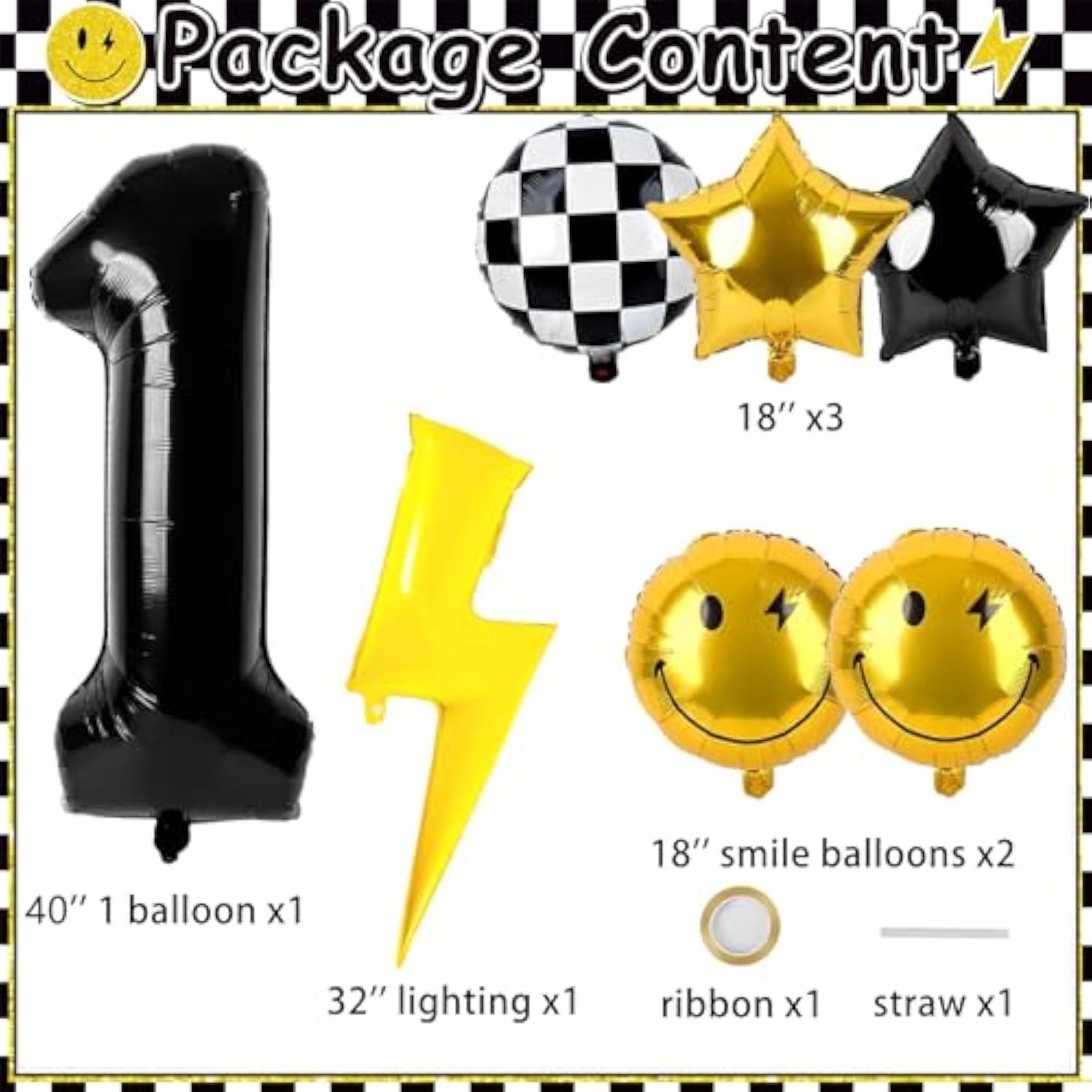 7 Pcs 'One Happy Dude' Birthday Decorations Lightning Bolt Balloons for Kids