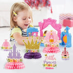 12Pcs Floral Princess Party Honeycomb Centerpieces Princess Theme Party Decorations Supplies Pink And Gold Castle Crown Carriage Baby Shower Birthday Table Toppers For Girls