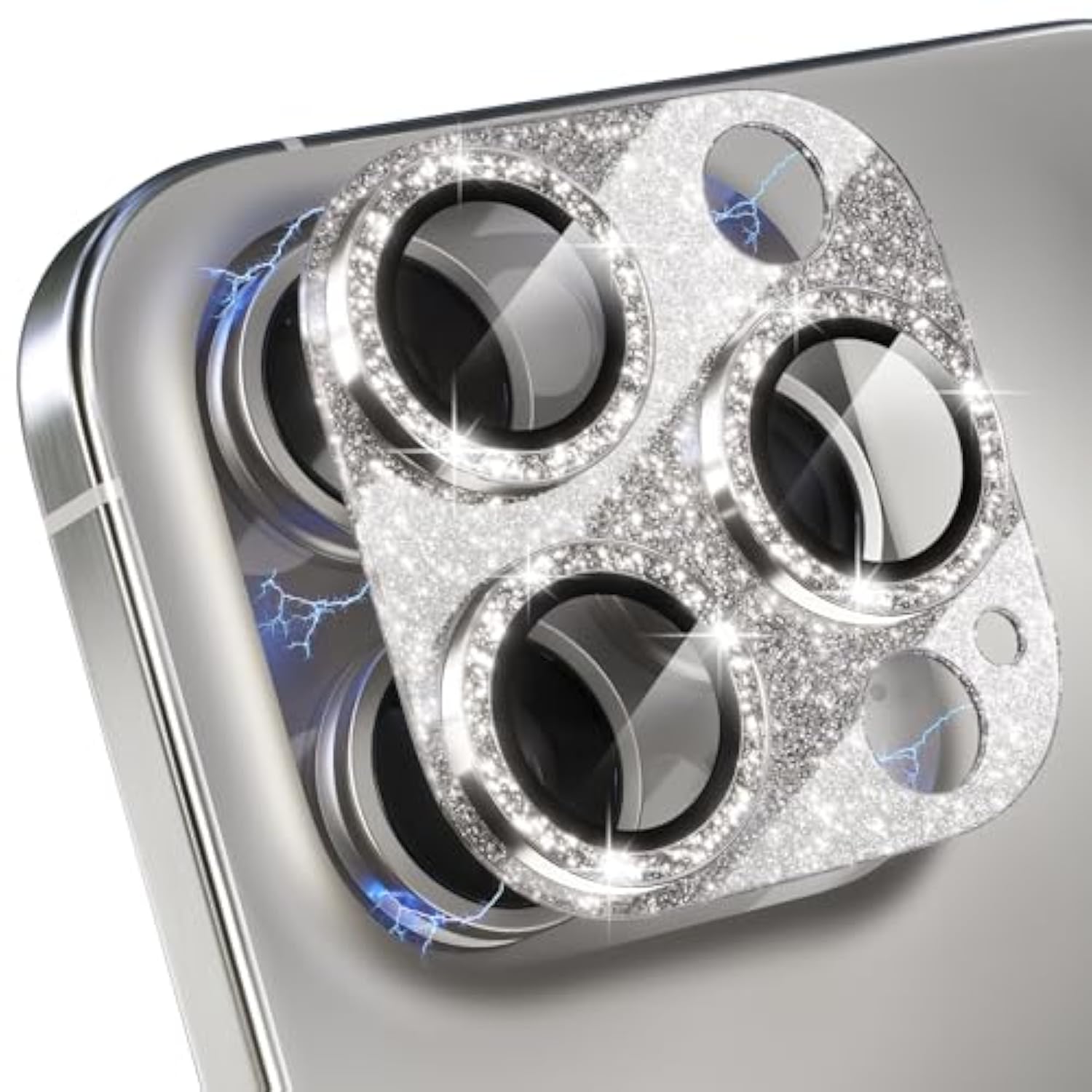 Compatible For Iphone 15 Pro/Iphone 15 Pro Max Camera Lens Protector, Bling Camera Cover With 9H Tempered Glass Lens Screen Protector Metal Ring Decoration Accessories (Glitter-Titanium Gold)