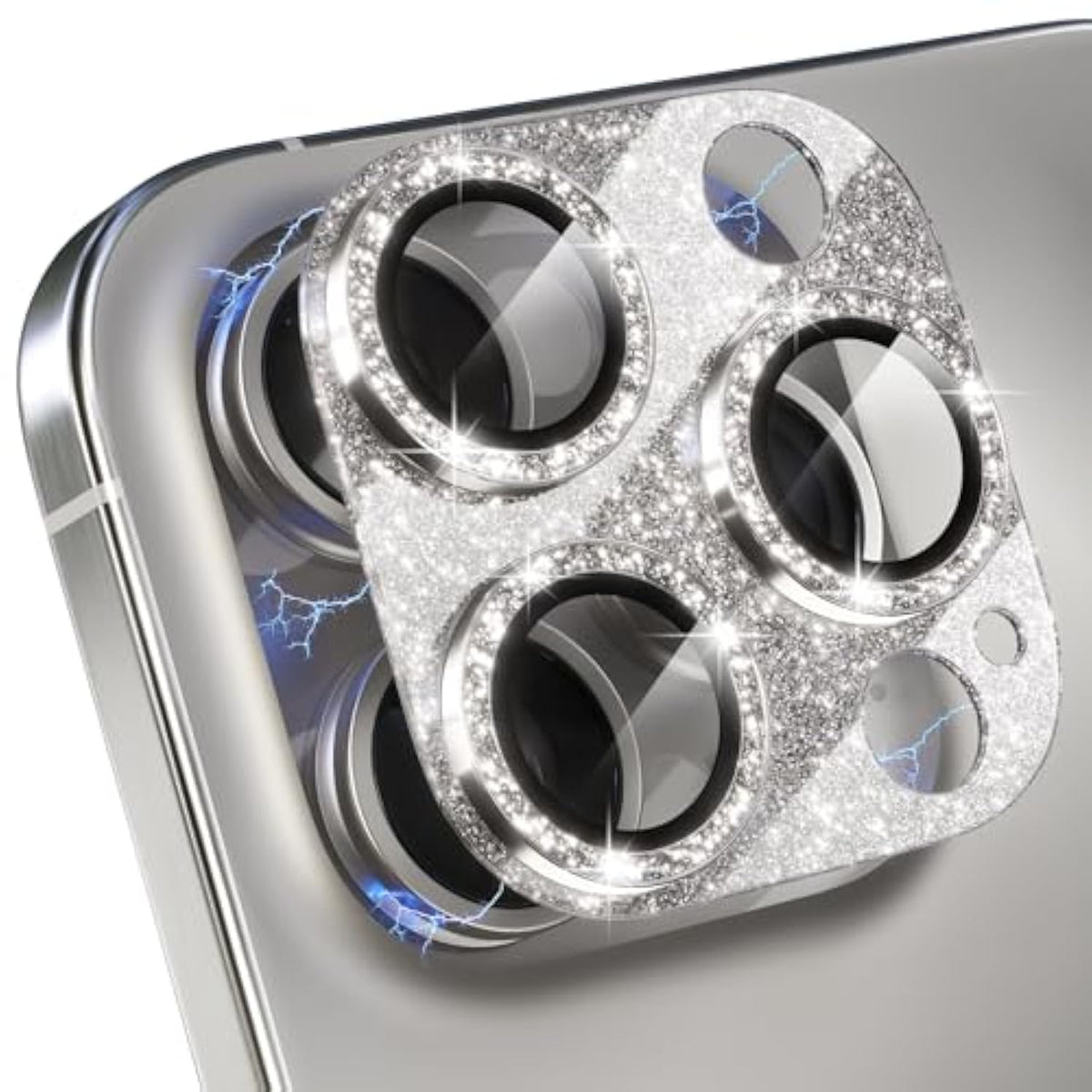 Compatible For Iphone 15 Pro/Iphone 15 Pro Max Camera Lens Protector, Bling Camera Cover With 9H Tempered Glass Lens Screen Protector Metal Ring Decoration Accessories (Glitter-Titanium Gold)