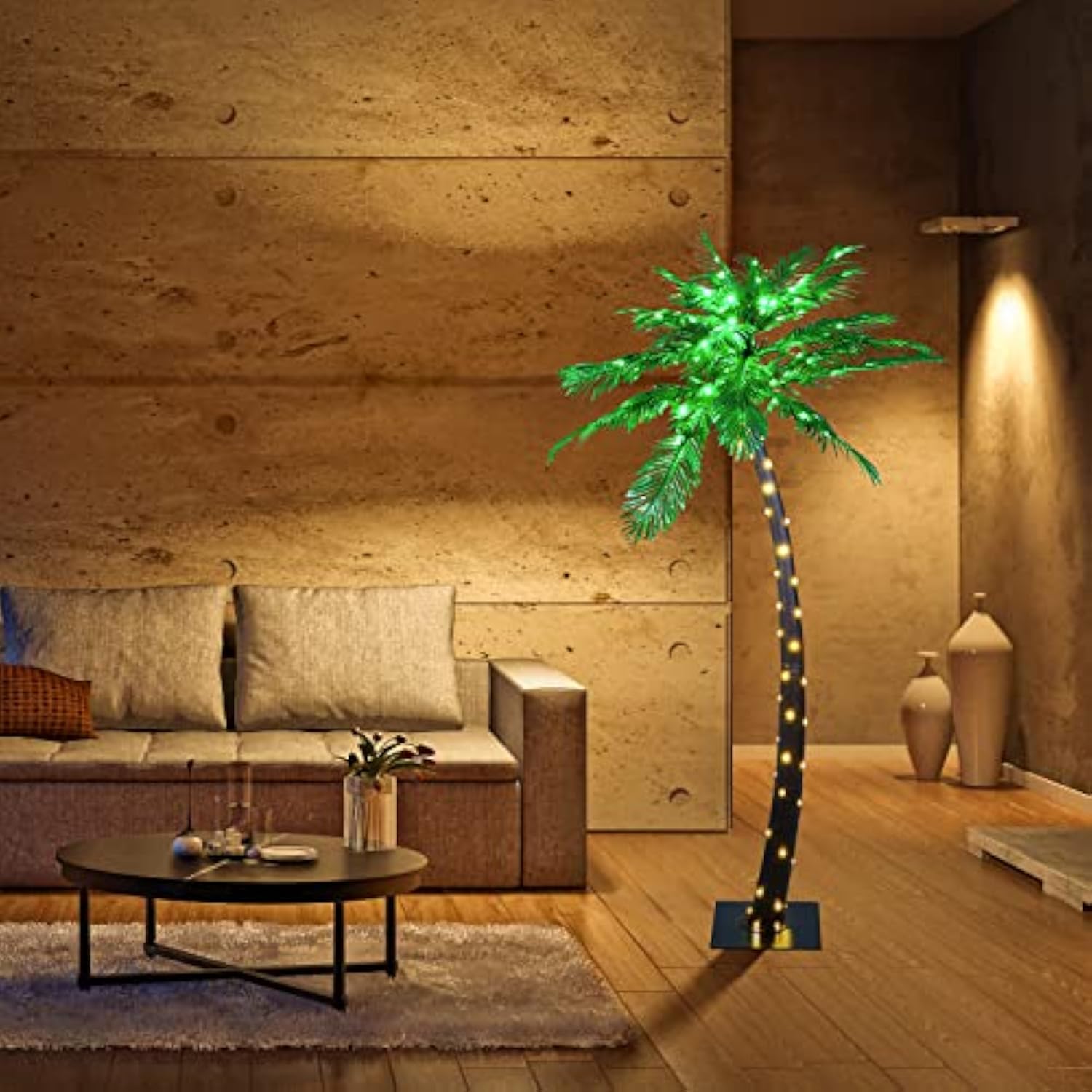 Lighted Palm Tree 7Ft 96 Green/56 White Led Artificial Palm Tree Lights For Decoration Outdoor And Indoors Tiki Bar Christmas Patio Pool