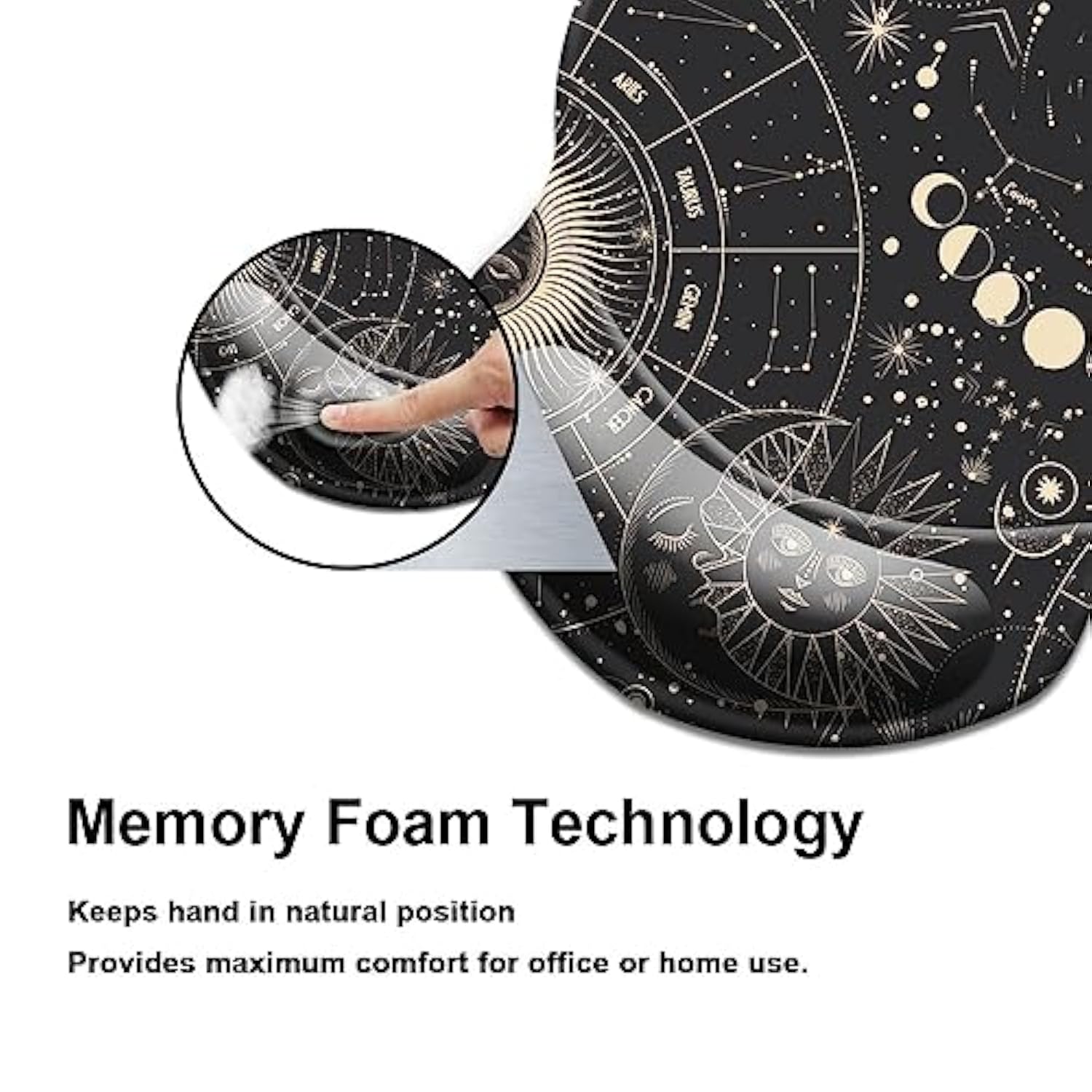 Mouse Pad With Wrist Support, Non Slip Mousepad Wrist Rest For Office, Computer, Laptop & Mac- Durable & Comfortable & Lightweight Ergonomic Support Mouse Mat Moon Stars