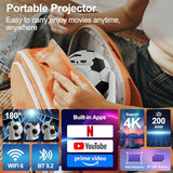 [Built-In Apps] Smart Mini Projector With Wifi And Bluetooth, Auto Focus & Keystone Portable Projector 4K Support, 180° Rotation Home Outdoor Movie Projector Compatible With Tv Stick/Phone/Laptop