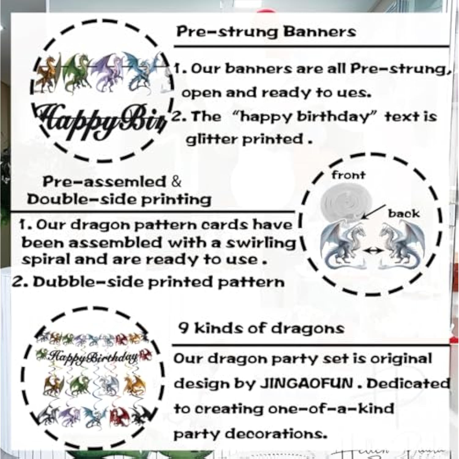 Pre-Assembled Dragon Birthday Party Decorations Dragon Themed Decor Dragon Party Favors Dragon Theme Birthday Decorations For Wall Door Window Ceiling Dragon Banners And Hanging Ceiling