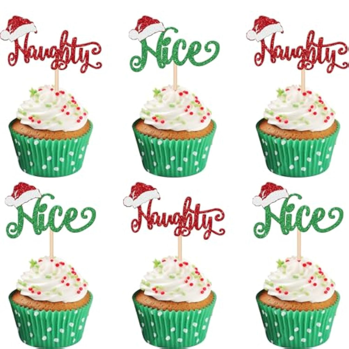 24 Pcs Naughty Or Nice Cupcake Toppers Glitter Santa Hat Merry Christmas Cupcake Picks Naughty Or Nice Cake Decorations For Merry Christmas Santa Happy New Year Holiday Birthday Party Supplies