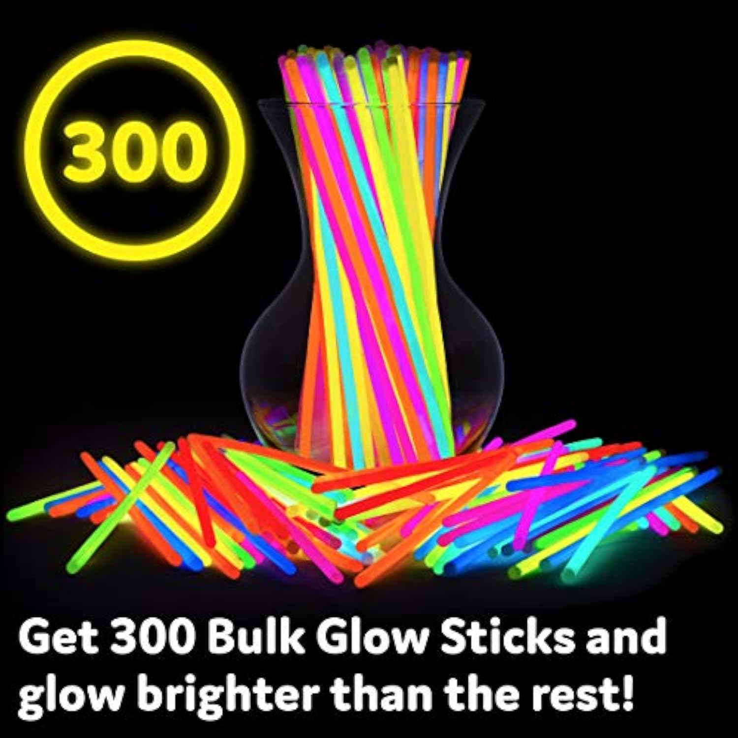 PartySticks 300 Ultra Bright Glow Sticks Jewelry Bulk Party Favors and Connectors - 8" Glow in The Dark Party Supplies, Neon Party Glow Necklaces and Glow Bracelets for Kids and Adults