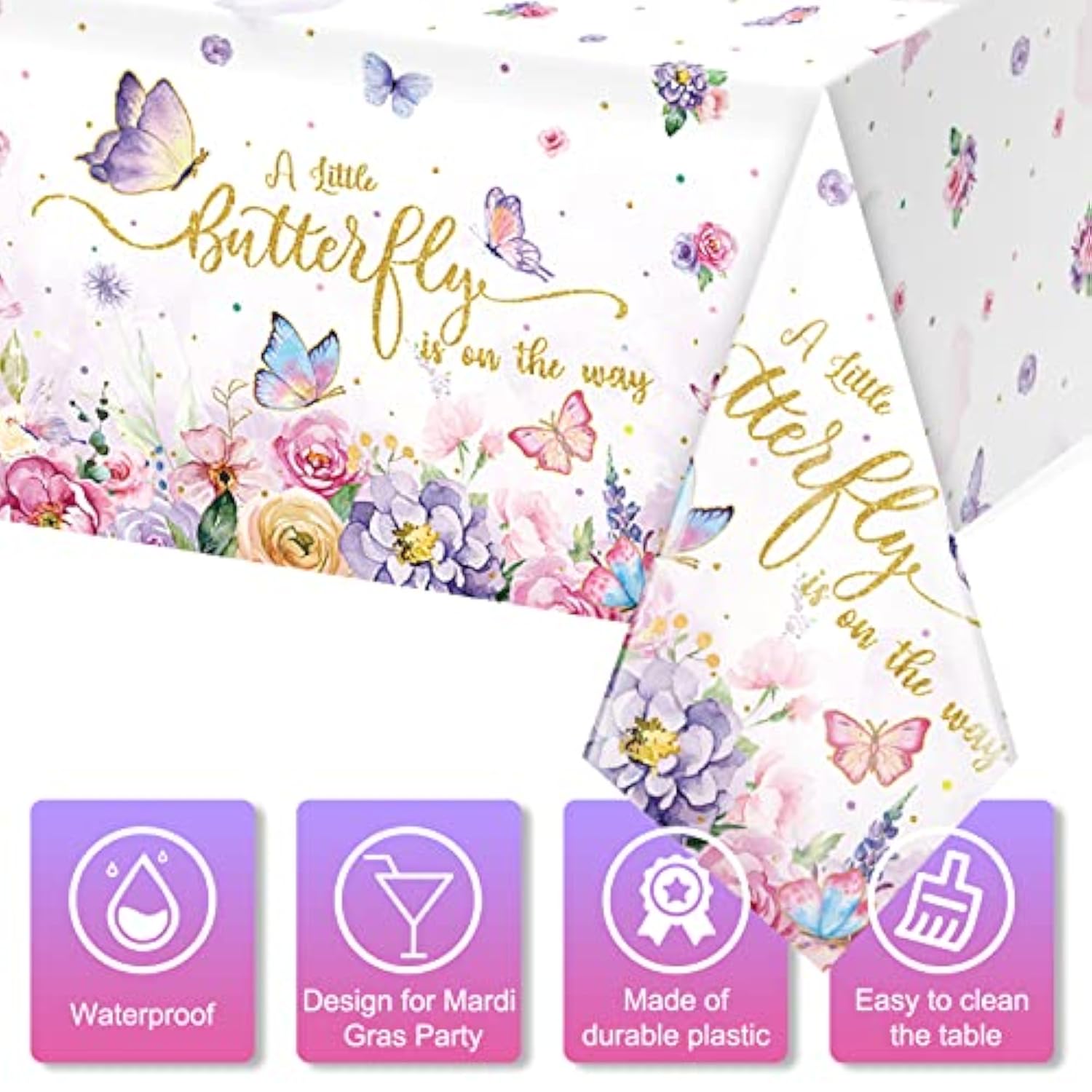 4 Butterfly Baby Shower Tablecloths, 54x108" Spring Disposable Party Covers
