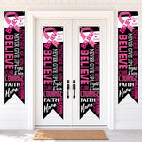 4 Pieces Breast Cancer Awareness Party Decorations Pink Ribbon Fence Banner Porch Signs Hope Strength Courage Faith Hanging Banner Supplies for Breast Cancer Awareness Event Charity Party
