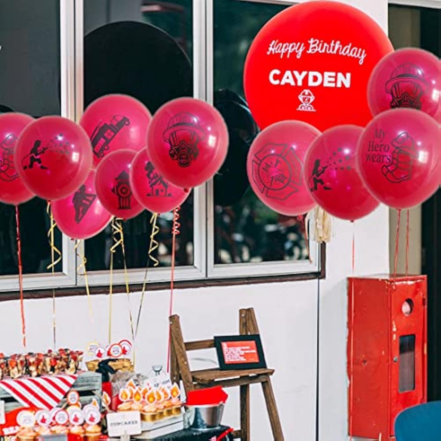 24 Pack 12" Fireman Firefighter Theme Latex Balloons Fire Engine Fire Truck Balloons Police Party Balloons For Kids Adults Birthday Baby Shower Supplies Party Decorations