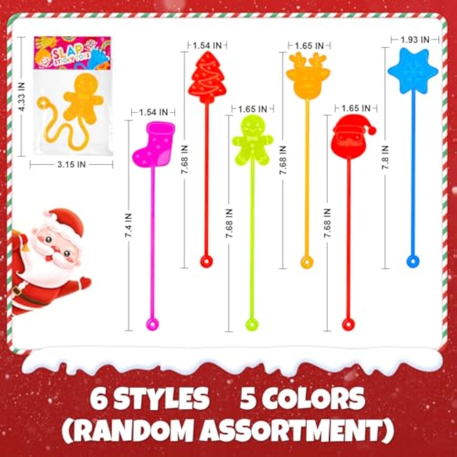 60-Pack Christmas Sticky Hand Toys for Kids Holiday Party Favors and Stocking Stuffers