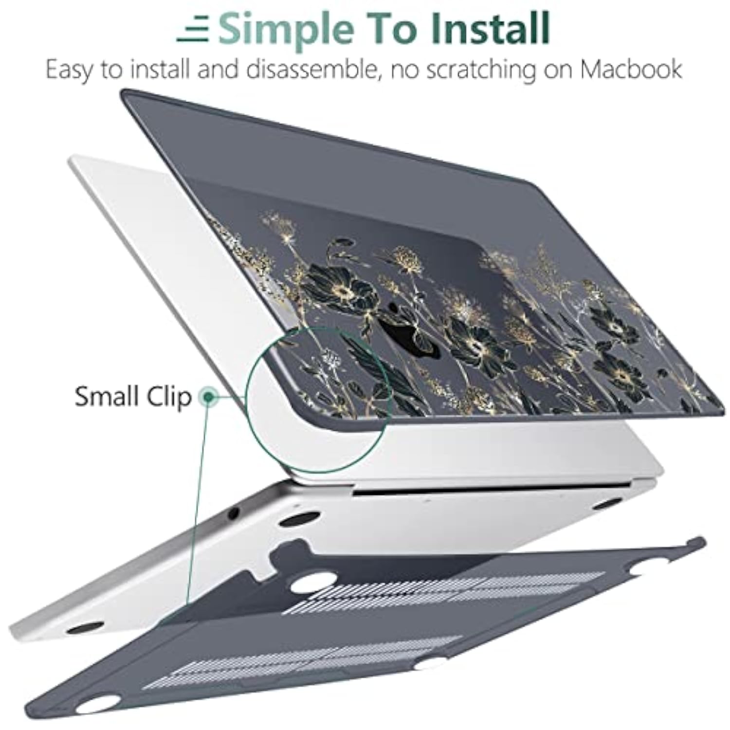 Case For M4/M3/M2 Macbook Air 13.6 Inch Case 2025 2024 2022, Fit Model A3240/A3113/A2681, Laptop Hard Shell With Keyboard Cover Compatible With Macbook Air 13 Inch, Golden Flowers & Herbs