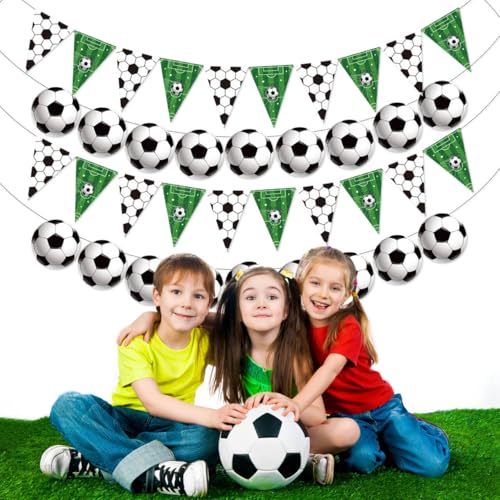 4PCS Soccer Party Decorations Soccer Banner Triangle Flags Birthday Garland Black White Soccer Ball Bunting Banner Soccer Birthday Decorations Sport Party Supplies Sport Theme Game Day Decorations