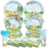 300 Pcs Winnie Bear Baby Shower Plates And Napkins Tableware Set, Plates Napkins Cups Straws And Forks Sets, Winnie Baby Shower Decorations Birthday Party Supplies, Serves 50 Guests