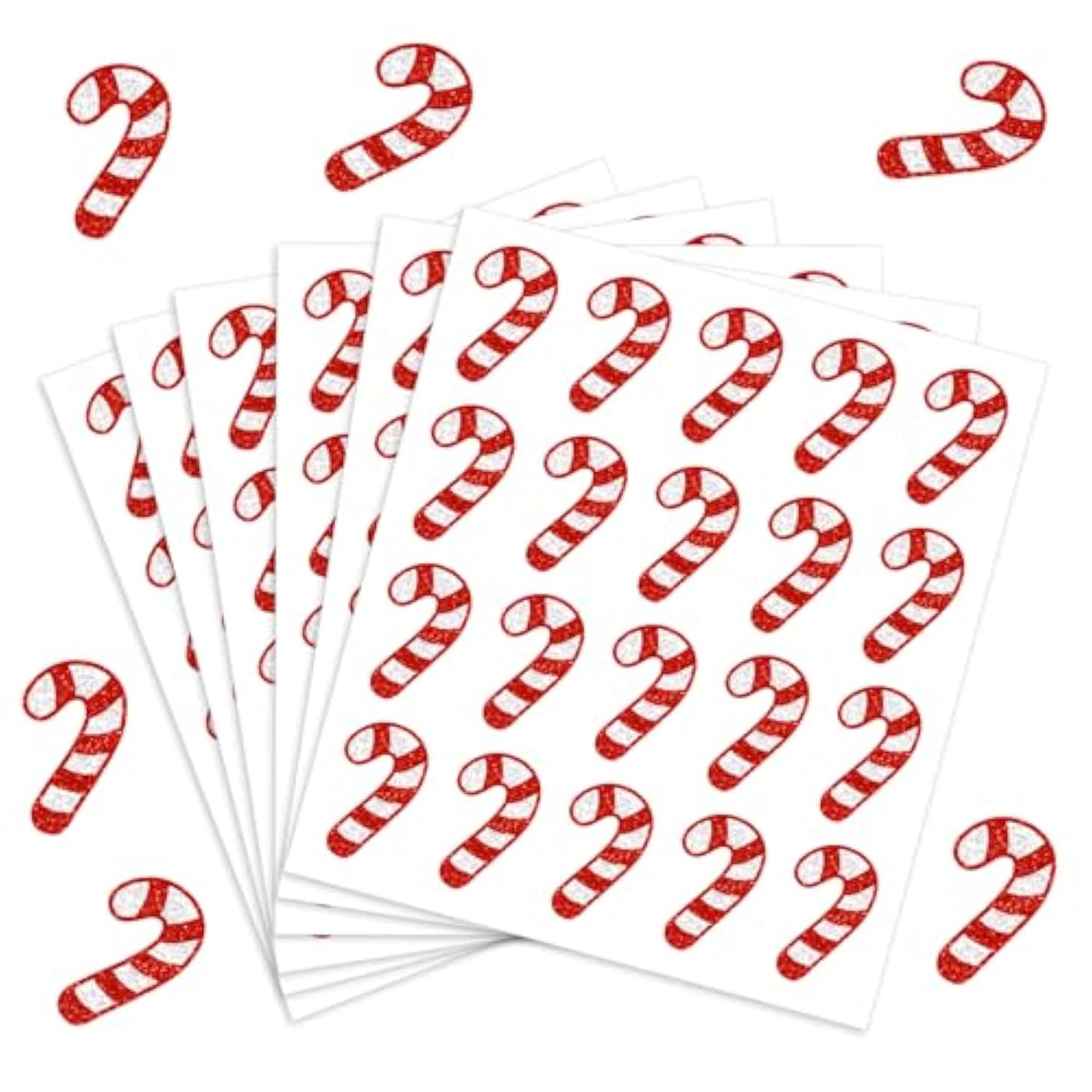500Pcs Christmas Paper Stickers Glitter Candy Cane Envelope Seal Stickers Red White Self-Adhesive Label Decals For Xmas Winter Greeting Cards Sealing Craft Supplies