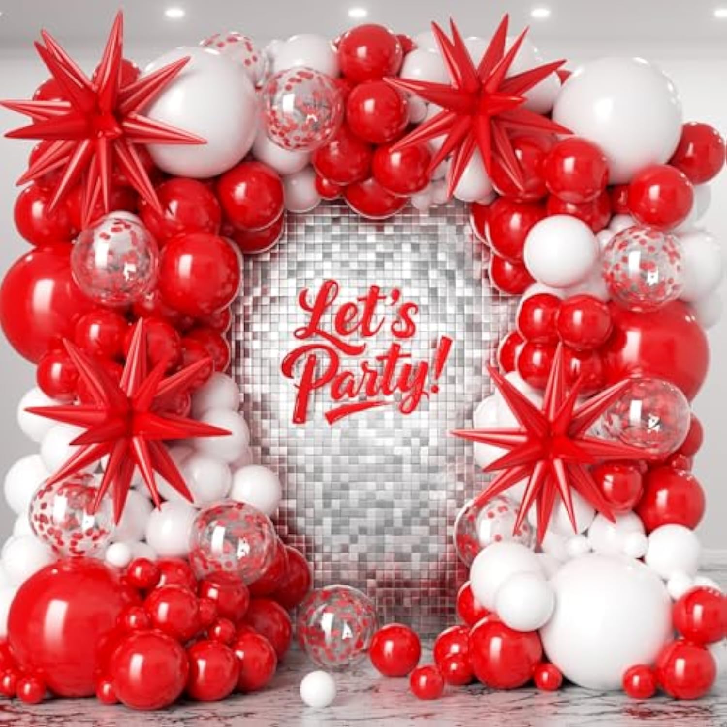 Red And White Balloon Garland Arch Kit 153Pcs With Star - 22 18 12 10 5In Different Size Red White Confetti Latex Balloons For Christmas Wedding Valentine'S Day Birthday Party Decorations