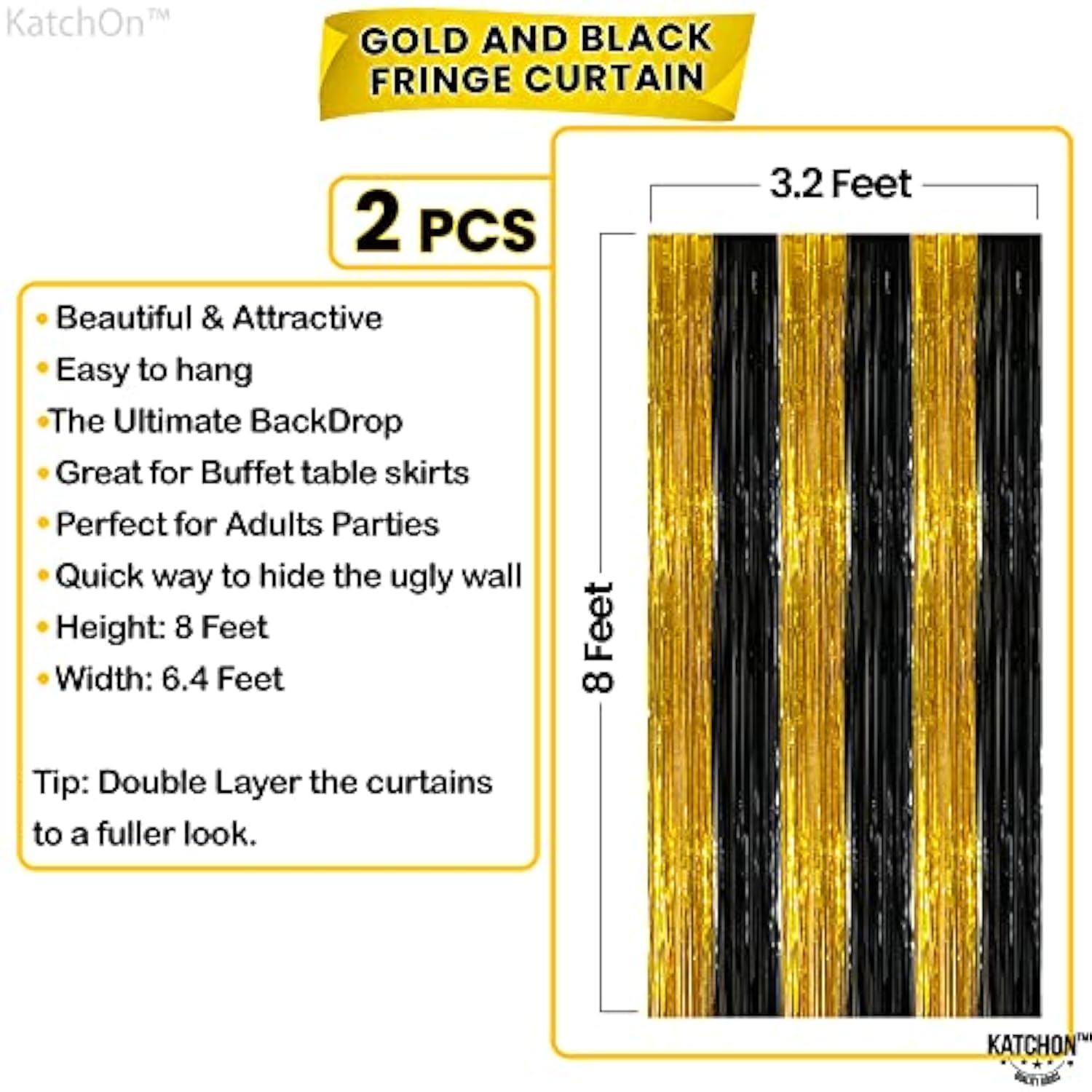 XL Black Gold Streamers 8x3.2ft Pack of 2 Party Backdrop Decor