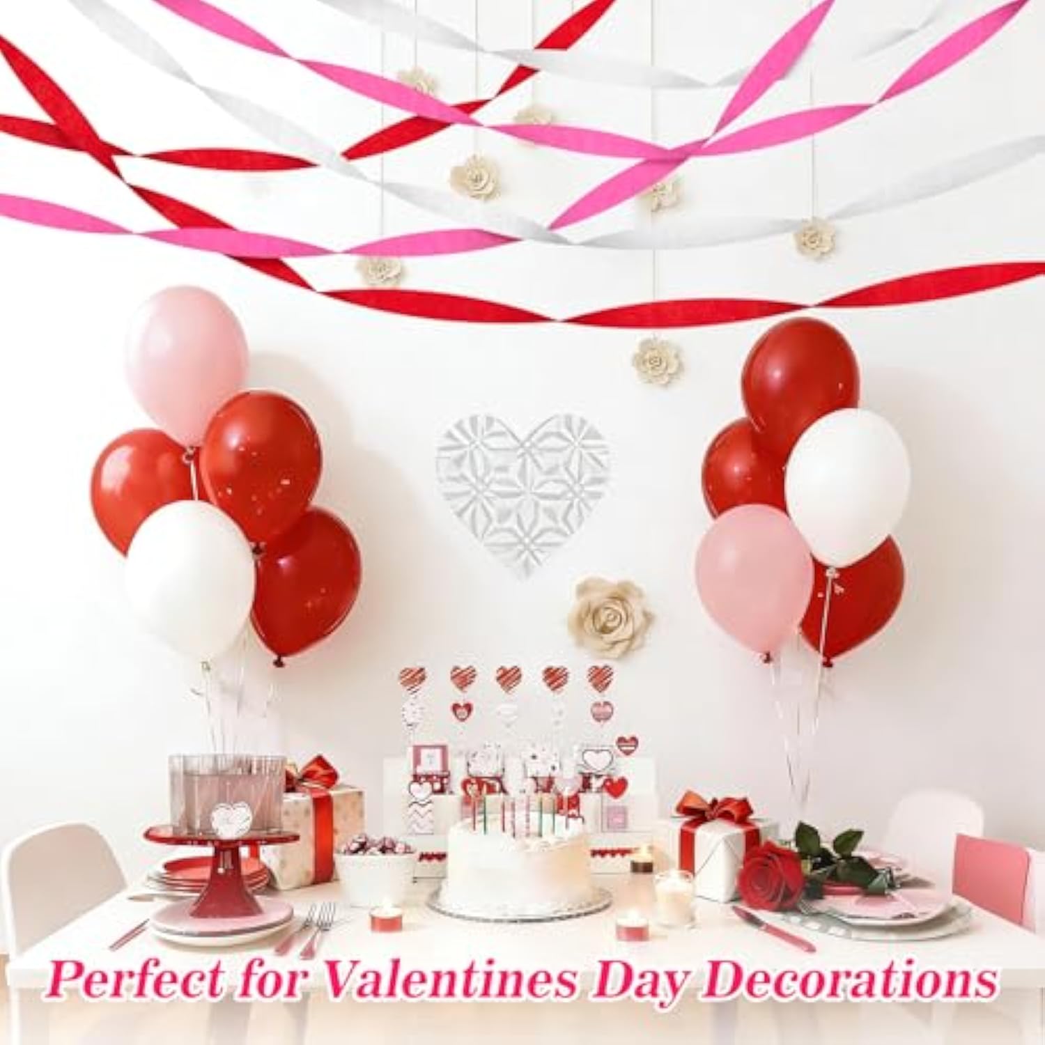 Valentines Streamers - 6 Rolls 492Ft Red And Pink White Streamers For Valentines Day Decorations Mother'S Day Bachelorette Engagement Party Wedding Birthday Girl'S Day Baby Shower Party Decor