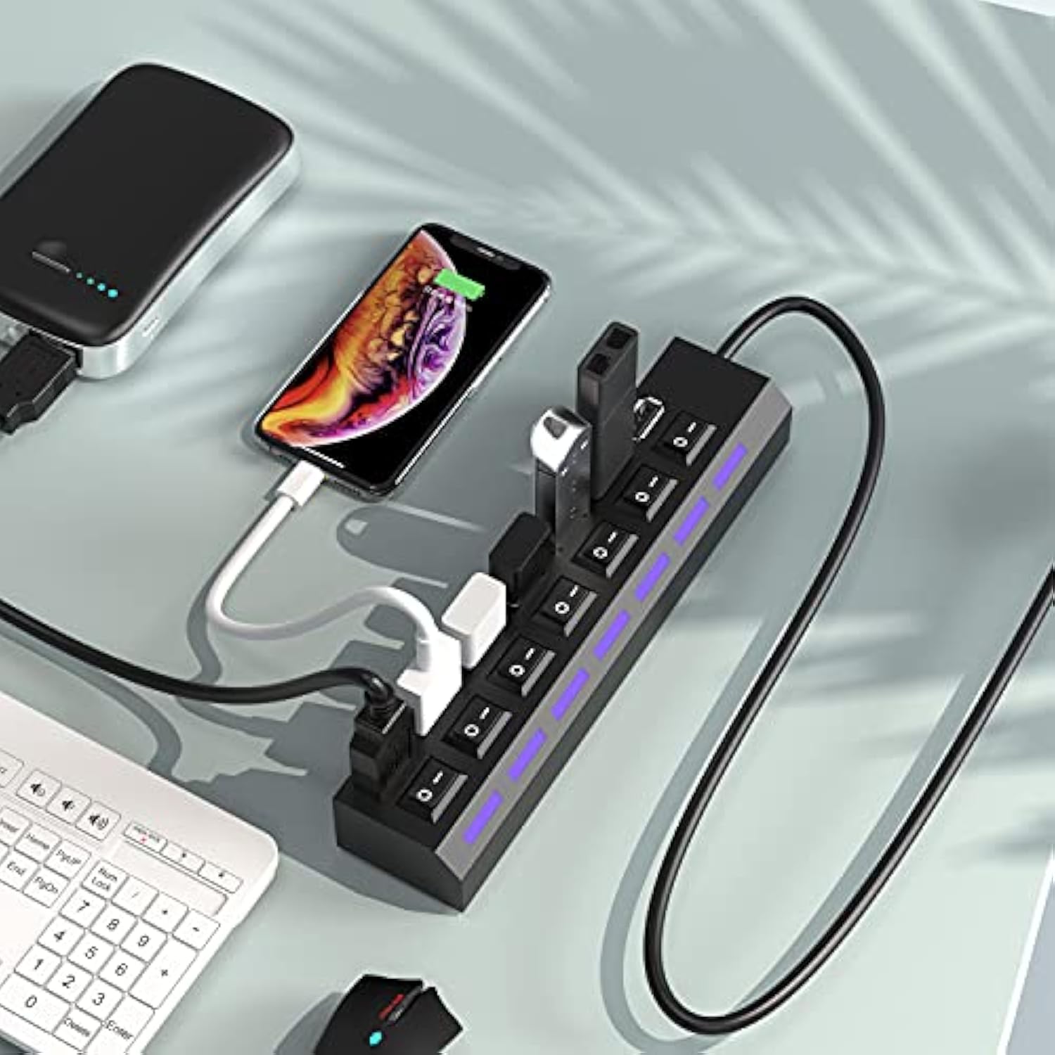 Usb Hub, 7 Port Usb 2.0 Hub Led Portable High-Speed Compatible For Imac Pro, M