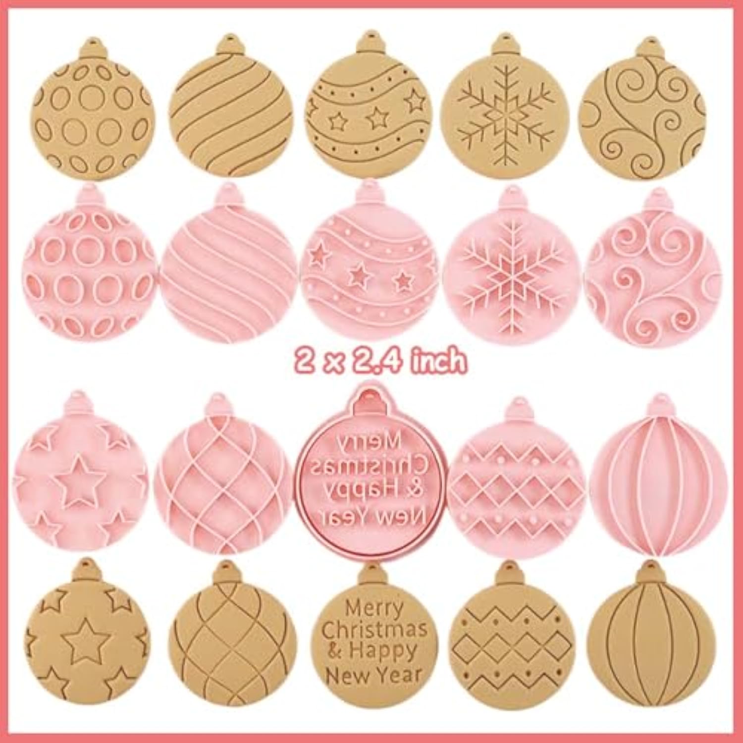 10 Piece Mini Christmas Ornament Cookie Cutters, 3D Raised Design Cookie Stamps, Mini Round Ornament Baking Molds(Ornament)