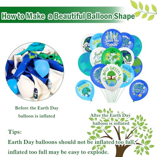 36pcs Happy Earth Day Balloons, Blue Green Earth Party Decorations Latex Balloon Earth Day Party Supplies Balloons for Environmental Protection Activities Decoration, Save Earth Balloon