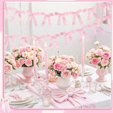2 Pcs Pink Bow Garland Banner, Pink Satin Ribbon Party Decorations Pre-Strung Bow Decor Banner For Wedding Bridal Shower Baby Shower Birthday Bachelorette Party