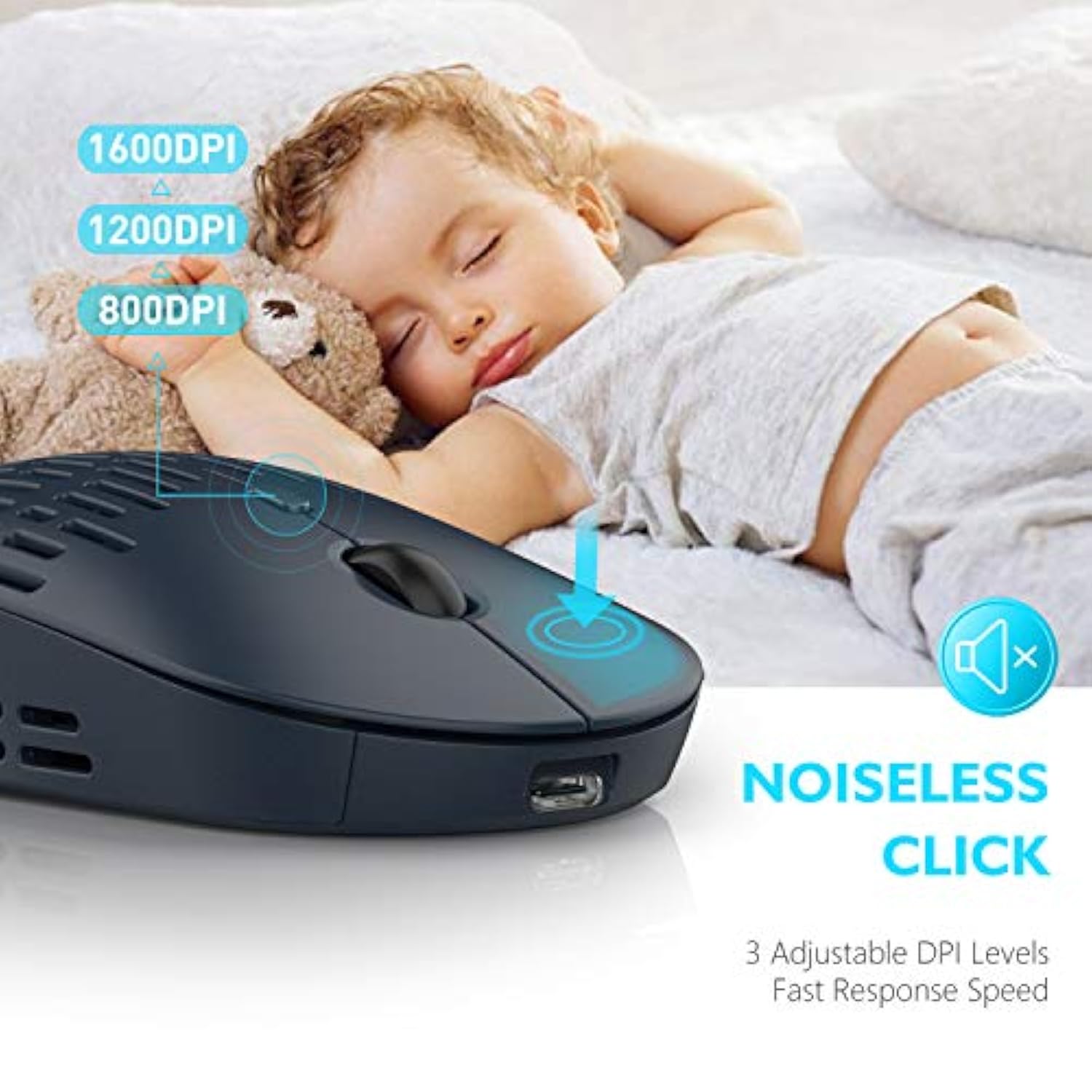 Bluetooth Wireless Mouse, Dual Mode Rechargeable Silent Computer Mice With 2.4