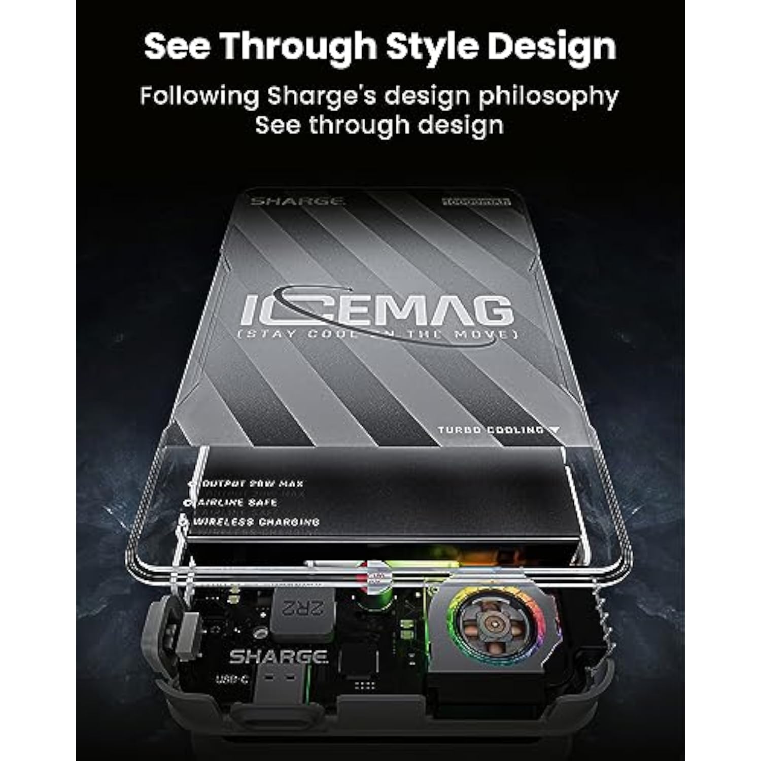 Icemag Magnetic Power Bank, World'S First 10000Mah Battery Pack With Active Cooling For Magsafe, Transparent Portable Charger With 20W Usb-C Input/Output For Iphone16/15 Pro Max/ 14 Pro Max