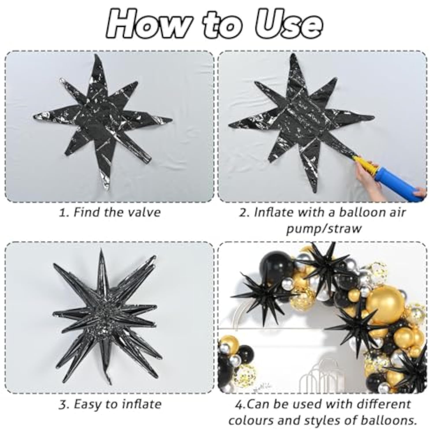 6 Pcs 22in Black Star Foil Balloons Party Decorations