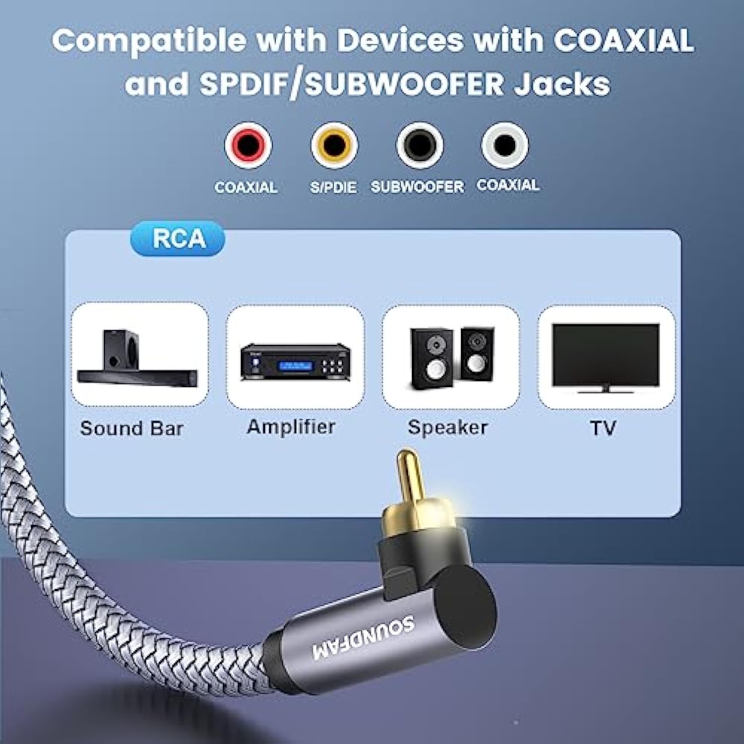 Dual 90 Degree Rca Cable Double Right Angle Rca Subwoofer Cable [24K Gold-Plat