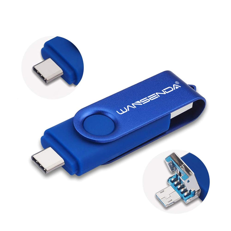 3 In 1 Usb 3.0/3.1 Flash Drive Type-C Type-A & Micro Usb Thumb Drive (64Gb, Bl