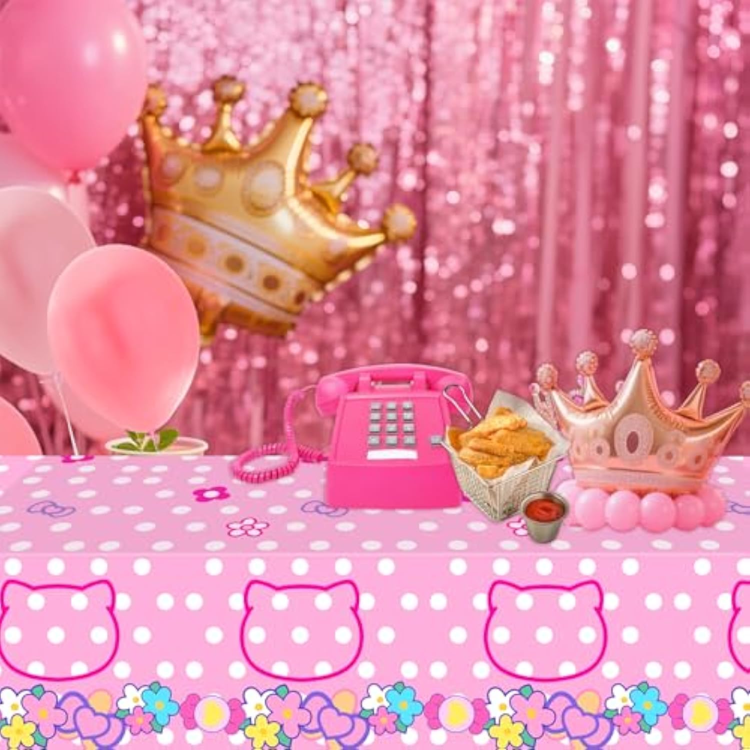 1 Pack Pink Kitty Tablecloth, Cat Disposable Plastic Pink Bow White Dot Table Covers For Birthday Party Decorations, Baby Shower Party Decor Supplies- 54 X108In