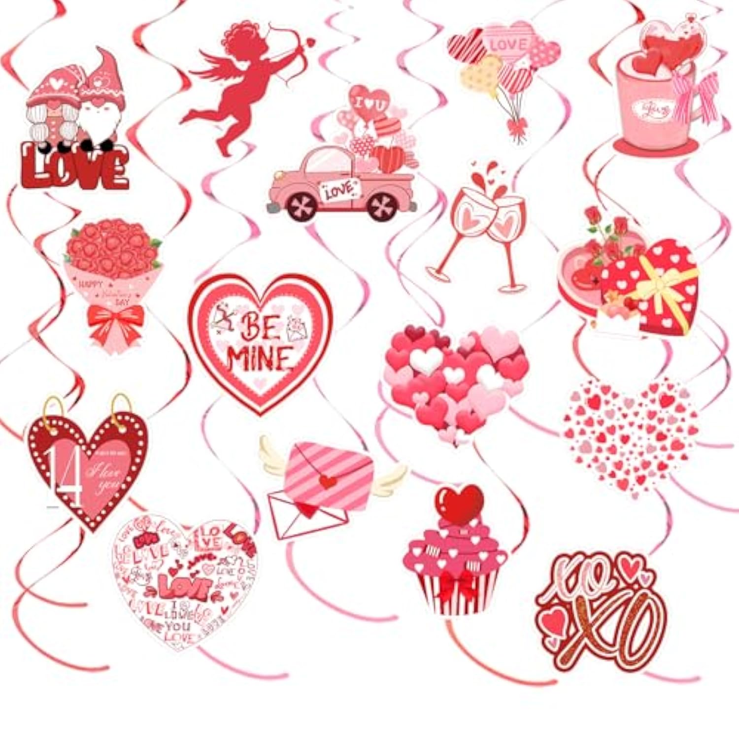 36 Pcs Valentine'S Day Hanging Swirl Decorations Set,Happy Valentines Day Party Hanging Love Heart Foil Ceiling Swirl Decorations For Wedding Anniversary Bridal Shower Decorations
