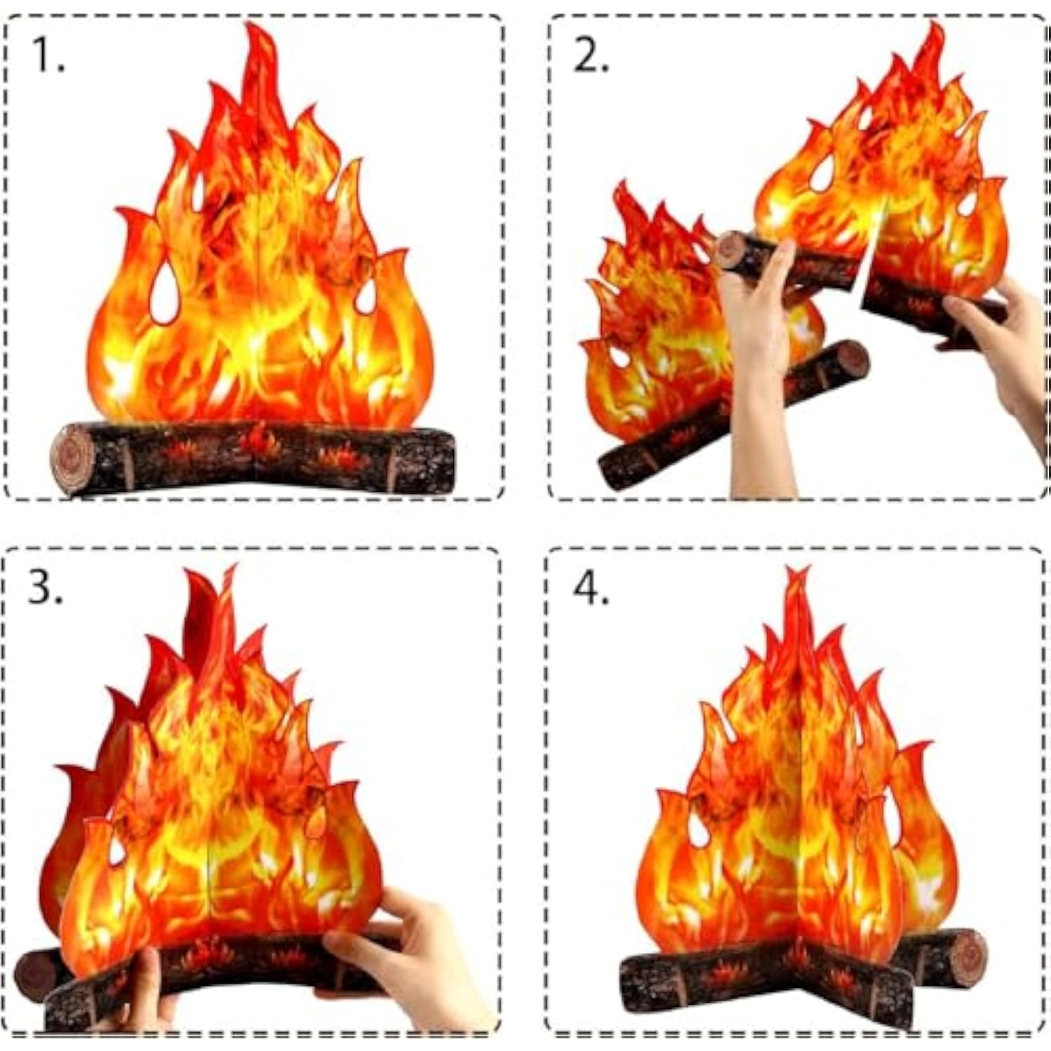 2 Set Fake Fire Fake Flame Camping Decoration 3D Cardboard Campfire Centerpiece Artificial Flames Campfire Party Decoration For Camp Bachelorette Christmas Party(16 X 13 Inch,Gold Orange)