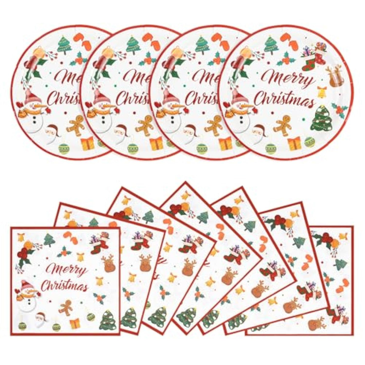 40Pcs Merry Christmas Paper Plates And Napkins - 9Inch Dessert Plate For Cake Salad Fruit Pizza,Disposable Decoration Supplies For Christmas Birthday Party, Serve 20 Guests